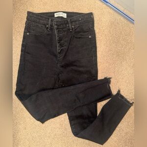 Abercrombie & Fitch Black High-Rise Skinny Jeans with Frayed Hem
